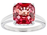 Orange Lab Created Padparadscha Sapphire Rhodium Over Sterling Silver Solitaire Ring 4.93ct