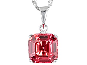 Orange Lab Created Padparadscha Sapphire Rhodium Over Silver Solitaire Pendant with Chain 4.93ct