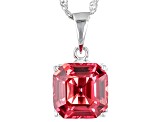 Orange Lab Created Padparadscha Sapphire Rhodium Over Silver Solitaire Pendant with Chain 4.93ct