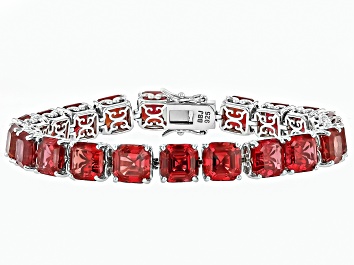 Picture of Lab Created Padparadscha Sapphire Rhodium Over Sterling Silver Bracelet 60.78ctw