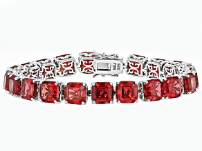 Lab Created Padparadscha Sapphire Rhodium Over Sterling Silver Bracelet 60.78ctw