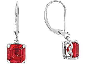 Picture of Lab Created Padparadscha Sapphire Rhodium Over Sterling Silver Dangle Earrings 5.59ctw