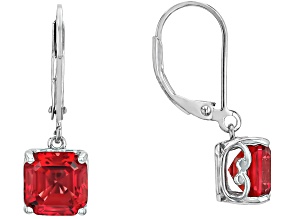 Lab Created Padparadscha Sapphire Rhodium Over Sterling Silver Dangle Earrings 5.59ctw
