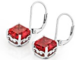 Lab Created Padparadscha Sapphire Rhodium Over Sterling Silver Dangle Earrings 5.59ctw
