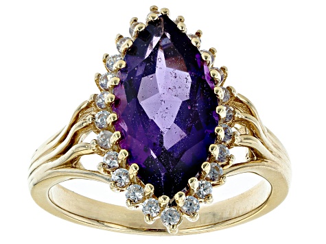 Purple Amethyst 18K Yellow Gold Over Sterling Silver Ring 3.78ctw