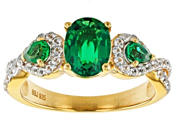 Picture of Green Lab Created Emerald 18K Yellow Gold Over Sterling Silver Ring 1.61ctw