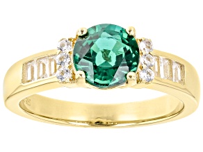 Green Lab Created Emerald 18K Yellow Gold Over Sterling Silver Ring 1.33ctw