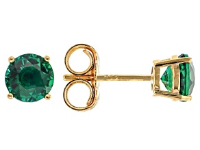 Green Lab Created Emerald 18K Yellow Gold Over Sterling Silver Solitaire Stud Earrings 1.27ctw