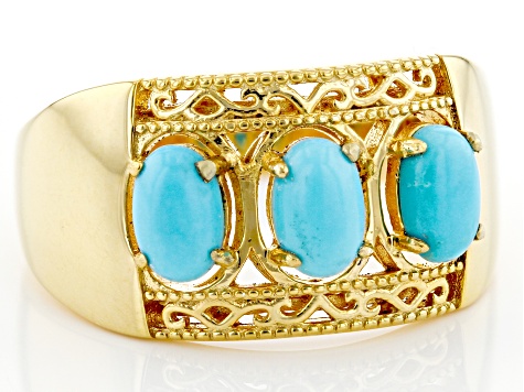 Blue Sleeping Beauty Turquoise 18k Yellow Gold Over Sterling Silver Ring