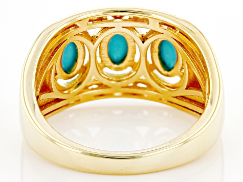 Blue Sleeping Beauty Turquoise 18k Yellow Gold Over Sterling Silver Ring