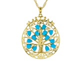 Blue Sleeping Beauty Turquoise 18k Yellow Gold Over  Silver Tree of Life Pendant With Chain