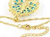 Blue Sleeping Beauty Turquoise 18k Yellow Gold Over  Silver Tree of Life Pendant With Chain