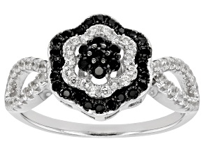 Black Spinel With White Zircon Rhodium Over Sterling Silver Ring 0.77ctw