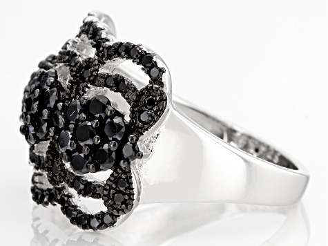 Black Spinel Rhodium Over Sterling Silver Ring 1.39ctw