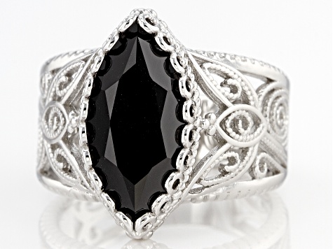 Black Spinel Rhodium Over Sterling Silver Solitaire Ring