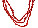 Red Bamboo Coral Chips Rhodium Over Sterling Silver 3-Strand Necklace