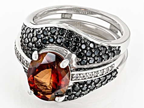 Red Labradorite Rhodium Over Sterling Silver Ring 3.15ctw
