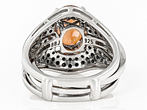 Red Labradorite Rhodium Over Sterling Silver Ring 3.15ctw