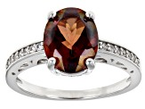Red Labradorite Rhodium Over Sterling Silver Ring 3.15ctw