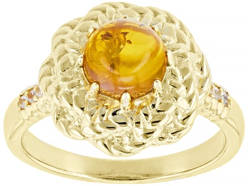 Picture of Orange Amber 18k Yellow Gold Over Sterling Silver Ring 0.06ctw