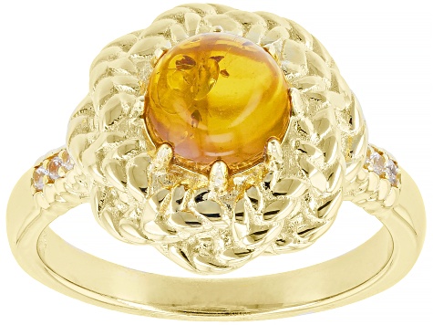 Orange Amber 18k Yellow Gold Over Sterling Silver Ring 0.06ctw