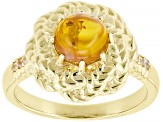 Orange Amber 18k Yellow Gold Over Sterling Silver Ring 0.06ctw