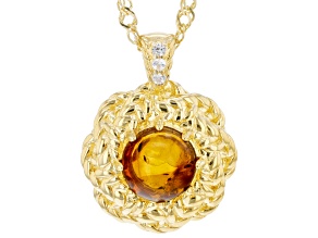 Orange Amber 18k Yellow Gold Over Sterling Silver Pendant With Chain 0.03ctw