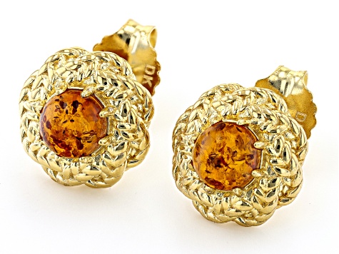 Orange Amber 18k Yellow Gold Over Sterling Silver Stud Earrings