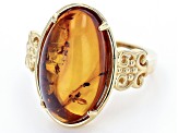 Orange Oval Amber 18k Yellow Gold Over Sterling Silver Ring