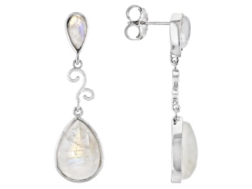 Picture of Rainbow Moonstone Rhodium Over Sterling Silver Dangle Earrings