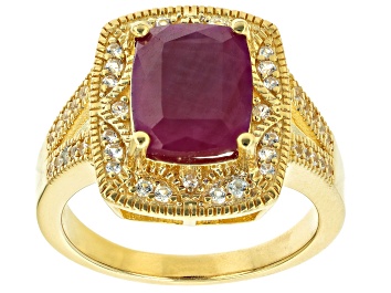 Picture of Red Indian Ruby 18k Yellow Gold Over Sterling Silver Ring 3.66ctw