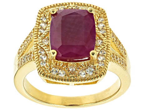 Red Indian Ruby 18k Yellow Gold Over Sterling Silver Ring 3.66ctw