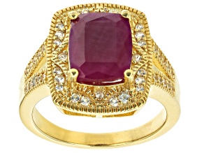 Red Indian Ruby 18k Yellow Gold Over Sterling Silver Ring 3.66ctw