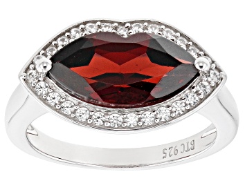 Picture of Red Garnet Rhodium Over Sterling Silver Lips Ring 2.76ctw