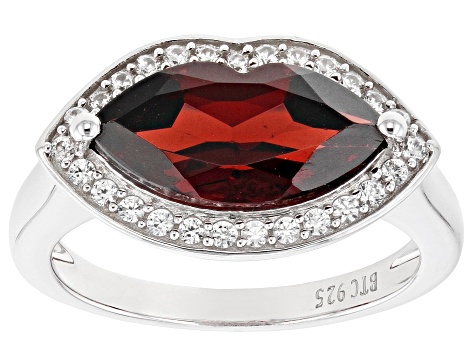 Red Vermelho Garnet(TM) Rhodium Over Sterling Silver Lips Ring 2.76ctw