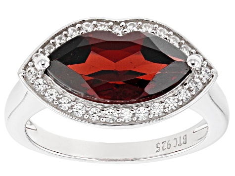 Red Garnet Rhodium Over Sterling Silver Lips Ring 2.76ctw