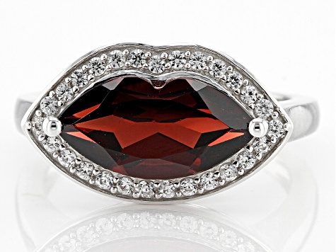 Red Vermelho Garnet(TM) Rhodium Over Sterling Silver Lips Ring 2.76ctw