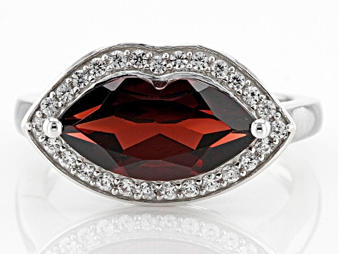 Red Garnet Rhodium Over Sterling Silver Lips Ring 2.76ctw