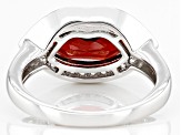 Red Vermelho Garnet(TM) Rhodium Over Sterling Silver Lips Ring 2.76ctw