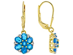 Paraiba Blue Opal With White Zircon 18k Yellow Gold Over Silver Earrings 1.40ctw