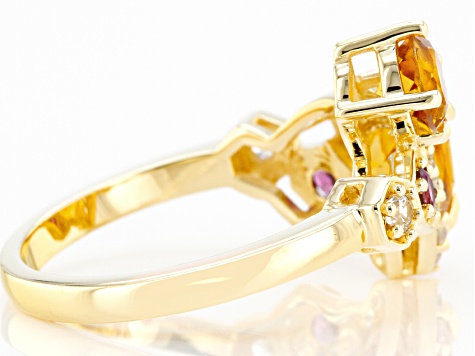 Multi Gem 18k Yellow Gold Over Sterling Silver Honey Bee Ring