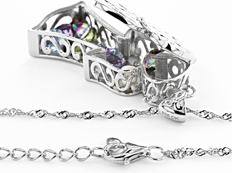 Multi-Color Gemstone Rhodium Over Silver Angel Prayer Box Pendant With Chain  3.99ctw - AKH002