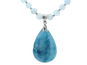 Blue Aquamarine Rhodium Over Sterling Silver Necklace
