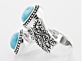 Blue Larimar Rhodium Over Sterling Silver Bypass Ring