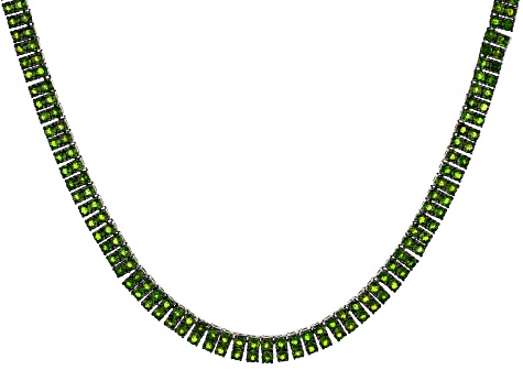 Green Chrome Diopside Rhodium Over Sterling Silver Tennis Necklace 34.26ctw