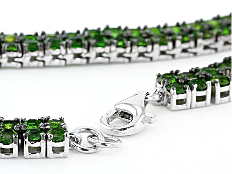 Green Chrome Diopside Rhodium Over Sterling Silver Tennis Necklace 34.26ctw