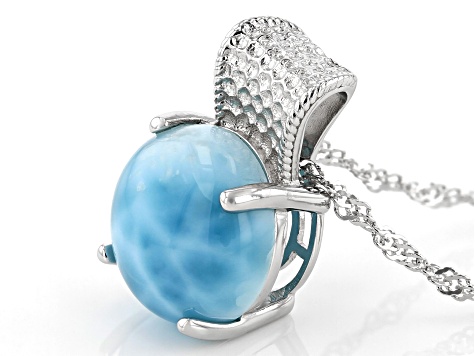 Blue Larimar Rhodium Over Silver Pendant With Chain