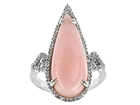 Pink Opal Rhodium Over Silver Ring 0.43ctw