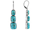 Blue Composite Turquoise Rhodium Over Sterling Silver 3-Stone Dangle Earrings