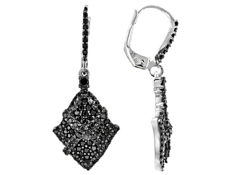 Black Spinel Rhodium Over Silver Dangle Earrings 1.09ctw